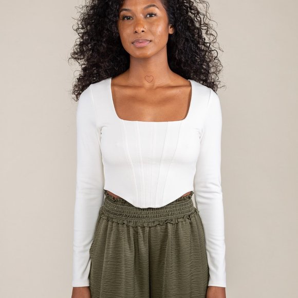 maiva & dusk Tops - Brooklyn Square Neck Corset Crop Top - Ivory
